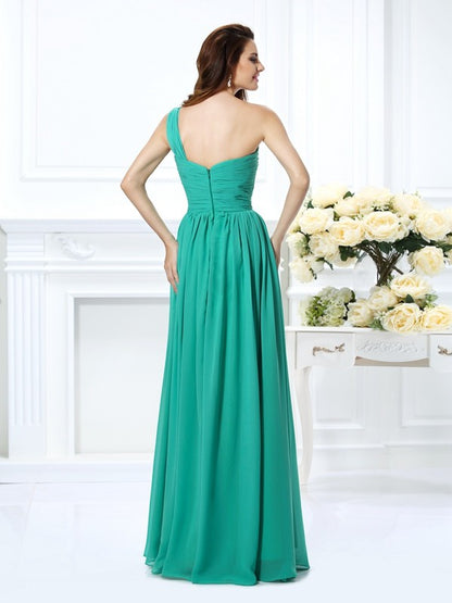 A-Line/Princess One-Shoulder Beading Sleeveless Long Chiffon Dresses