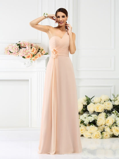 A-Line/Princess One-Shoulder Pleats Sleeveless Long Chiffon Bridesmaid Dresses