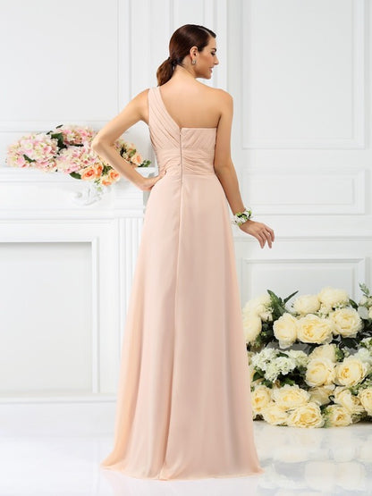 A-Line/Princess One-Shoulder Pleats Sleeveless Long Chiffon Bridesmaid Dresses