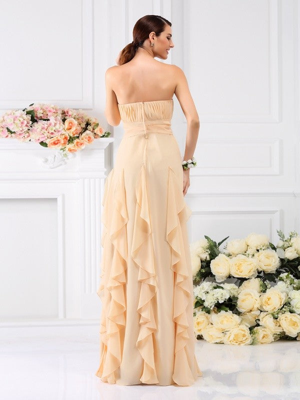 A-Line/Princess Strapless Pleats Sleeveless Long Chiffon Bridesmaid Dresses