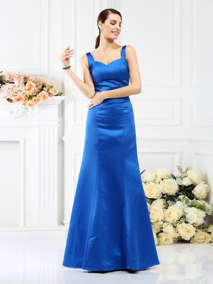 Sheath/Column Straps Sleeveless Long Satin Bridesmaid Dresses