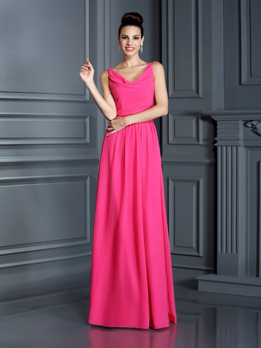 A-Line/Princess Spaghetti Straps Sleeveless Long Chiffon Bridesmaid Dresses