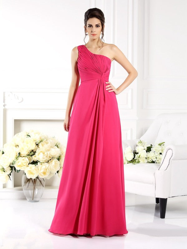 A-Line/Princess One-Shoulder Ruched Sleeveless Long Chiffon Bridesmaid Dresses