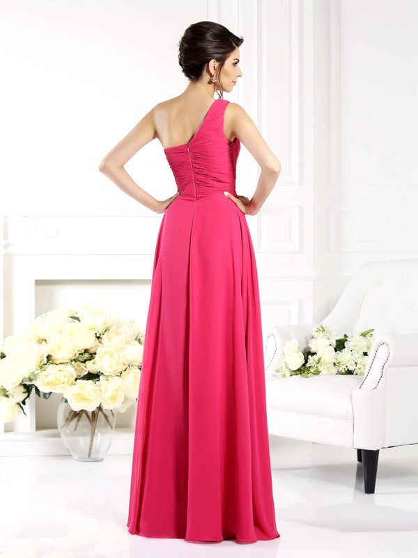 A-Line/Princess One-Shoulder Ruched Sleeveless Long Chiffon Bridesmaid Dresses