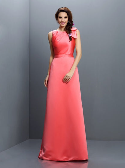 Sheath/Column Bateau Sleeveless Long Satin Bridesmaid Dresses