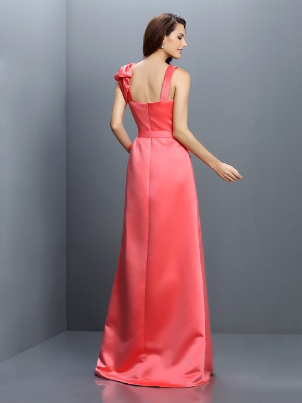 Sheath/Column Bateau Sleeveless Long Satin Bridesmaid Dresses