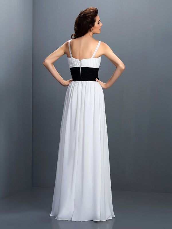 A-Line/Princess V-neck Sash/Ribbon/Belt Sleeveless Long Chiffon Bridesmaid Dresses