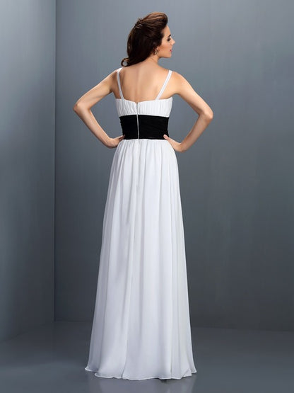 A-Line/Princess V-neck Sash/Ribbon/Belt Sleeveless Long Chiffon Bridesmaid Dresses