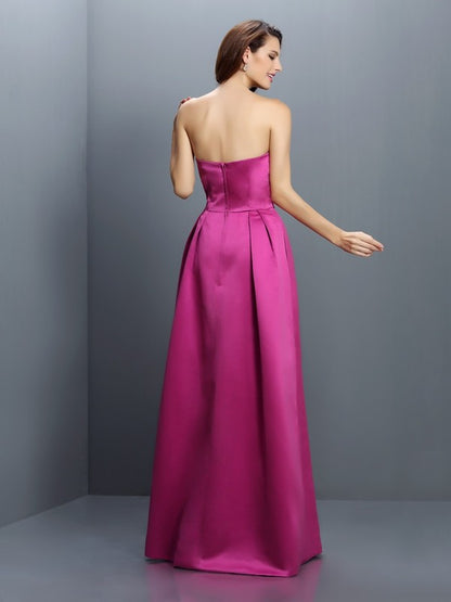 Sheath/Column Strapless Sleeveless Long Satin Bridesmaid Dresses