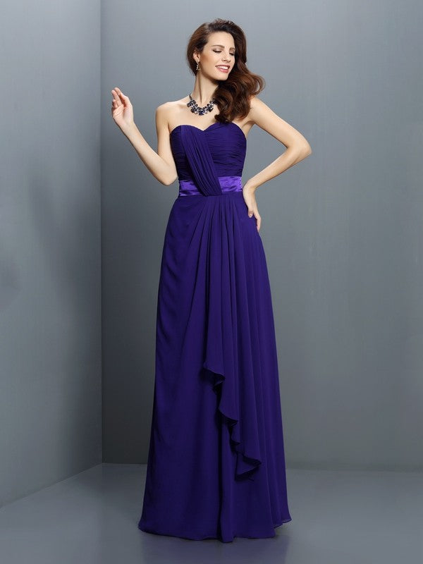 A-Line/Princess Sweetheart Pleats Sleeveless Long Chiffon Bridesmaid Dresses