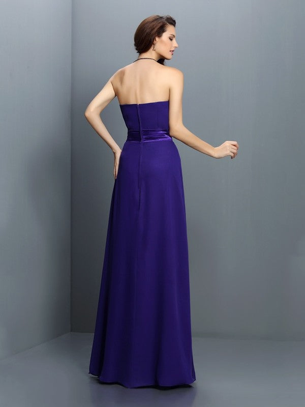 A-Line/Princess Sweetheart Pleats Sleeveless Long Chiffon Bridesmaid Dresses