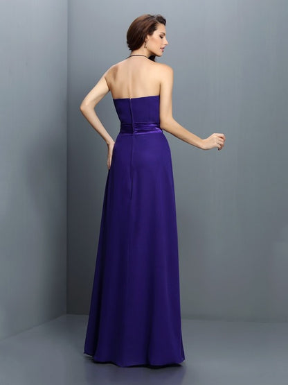 A-Line/Princess Sweetheart Pleats Sleeveless Long Chiffon Bridesmaid Dresses