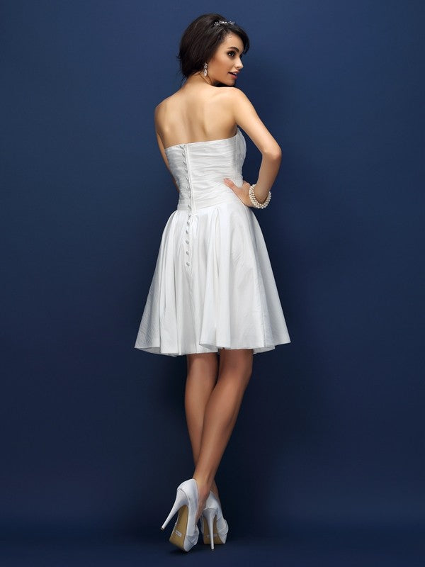 A-Line/Princess Sweetheart Pleats Sleeveless Short Taffeta Bridesmaid Dresses