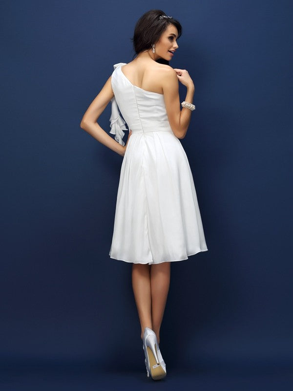 A-Line/Princess One-Shoulder Sleeveless Short Chiffon Bridesmaid Dresses