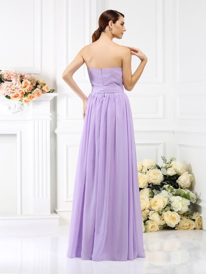 A-Line/Princess Strapless Sash/Ribbon/Belt Sleeveless Long Chiffon Bridesmaid Dresses