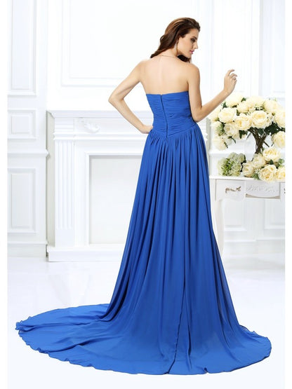 A-Line/Princess Sweetheart Ruched Sleeveless Long Chiffon Dresses