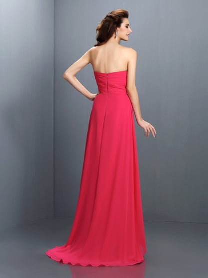 A-Line/Princess Sweetheart Pleats Sleeveless Long Chiffon Bridesmaid Dresses