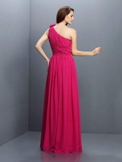 A-Line/Princess One-Shoulder Pleats Sleeveless Long Chiffon Bridesmaid Dresses