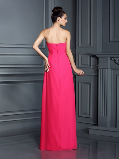 A-Line/Princess Strapless Beading Sleeveless Long Chiffon Bridesmaid Dresses