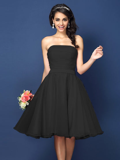 A-Line/Princess Strapless Pleats Sleeveless Short Satin Bridesmaid Dresses