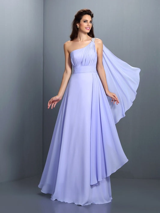 A-Line/Princess One-Shoulder Pleats Sleeveless Long Chiffon Bridesmaid Dresses