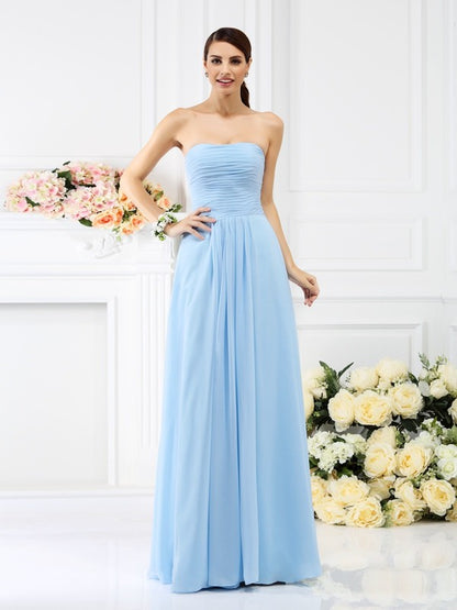 A-Line/Princess Strapless Pleats Sleeveless Long Chiffon Bridesmaid Dresses