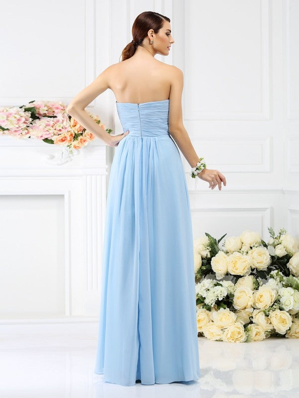 A-Line/Princess Strapless Pleats Sleeveless Long Chiffon Bridesmaid Dresses