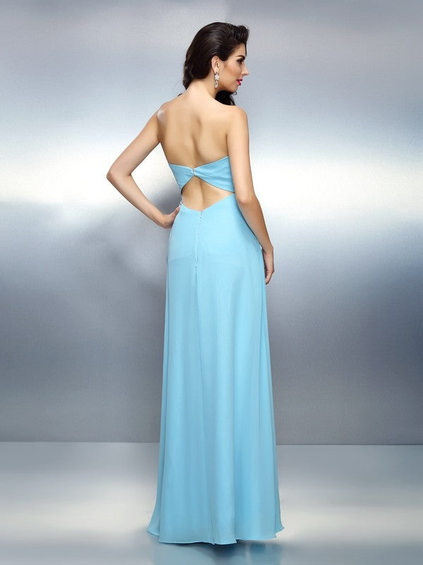 A-Line/Princess Sweetheart Pleats Sleeveless Long Chiffon Dresses