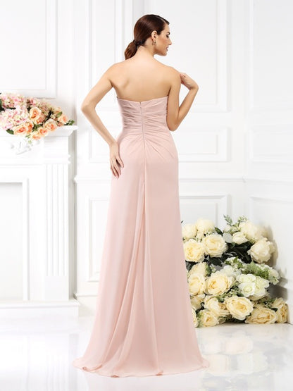 A-Line/Princess Strapless Pleats Sleeveless Long Chiffon Bridesmaid Dresses