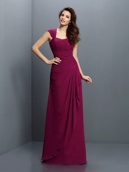 A-Line/Princess Straps Pleats Sleeveless Long Chiffon Bridesmaid Dresses