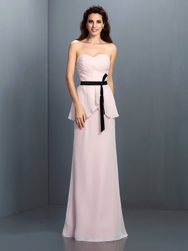 Sheath/Column Sweetheart Sash/Ribbon/Belt Sleeveless Long Chiffon Bridesmaid Dresses