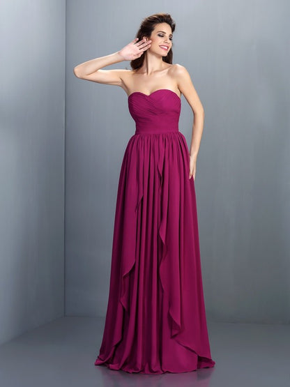 A-Line/Princess Sweetheart Pleats Sleeveless Long Chiffon Dresses