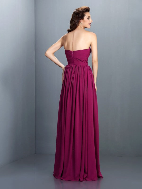 A-Line/Princess Sweetheart Pleats Sleeveless Long Chiffon Dresses