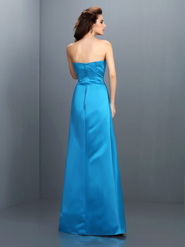 A-Line/Princess Strapless Sleeveless Long Satin Bridesmaid Dresses