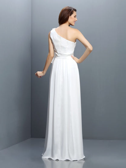 A-Line/Princess One-Shoulder Ruffles Sleeveless Long Chiffon Bridesmaid Dresses