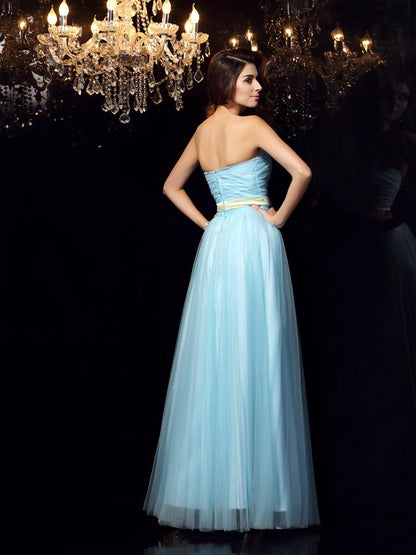 Ball Gown Strapless Sash/Ribbon/Belt Sleeveless Long Satin Quinceanera Dresses