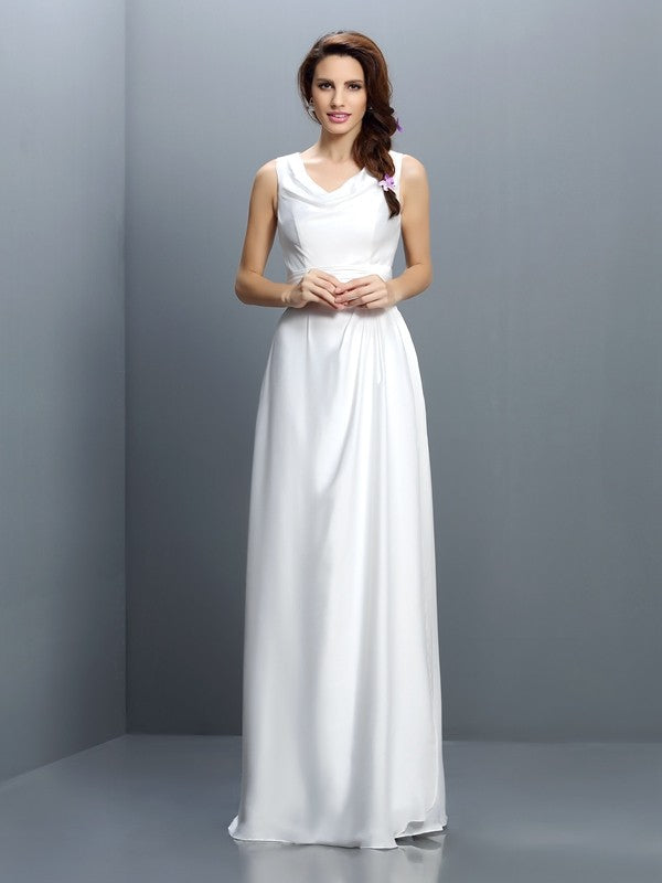 Sheath/Column V-neck Sleeveless Long Chiffon Bridesmaid Dresses