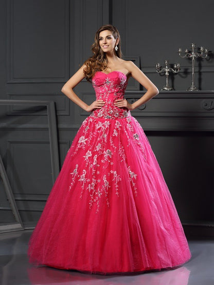 Ball Gown Sweetheart Applique Sleeveless Long Net Quinceanera Dresses