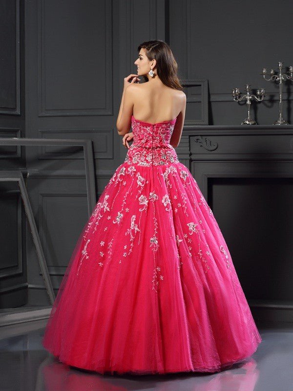 Ball Gown Sweetheart Applique Sleeveless Long Net Quinceanera Dresses