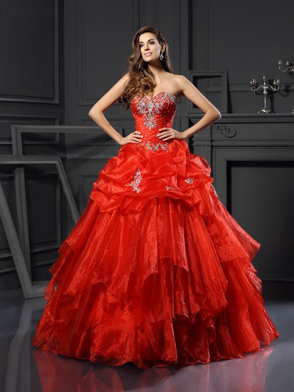 Ball Gown Sweetheart Beading Sleeveless Long Tulle Quinceanera Dresses