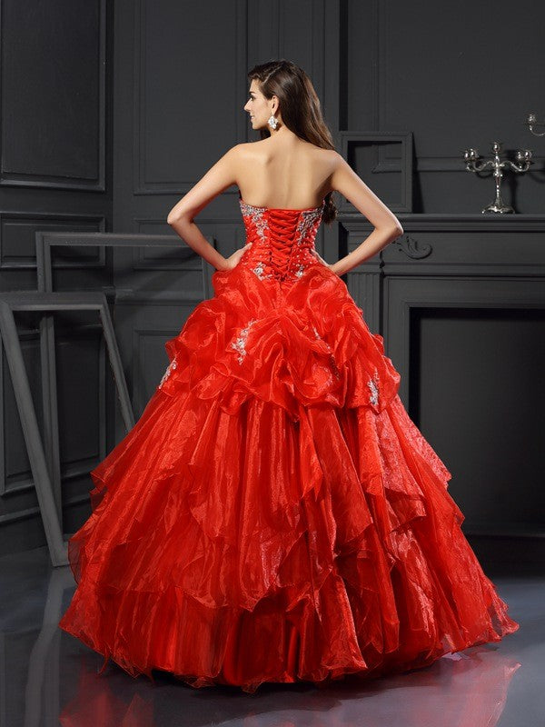 Ball Gown Sweetheart Beading Sleeveless Long Tulle Quinceanera Dresses