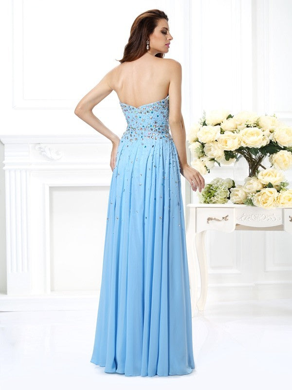 A-Line/Princess Sweetheart Beading Sleeveless Long Chiffon Dresses