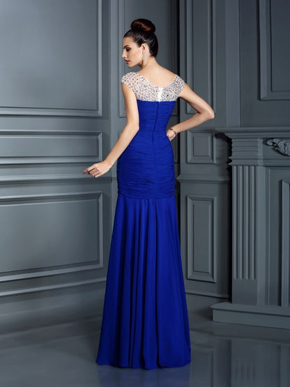 Trumpet/Mermaid Scoop Beading Sleeveless Long Chiffon Dresses