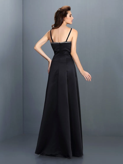 A-Line/Princess Spaghetti Straps Sleeveless Long Chiffon Dresses