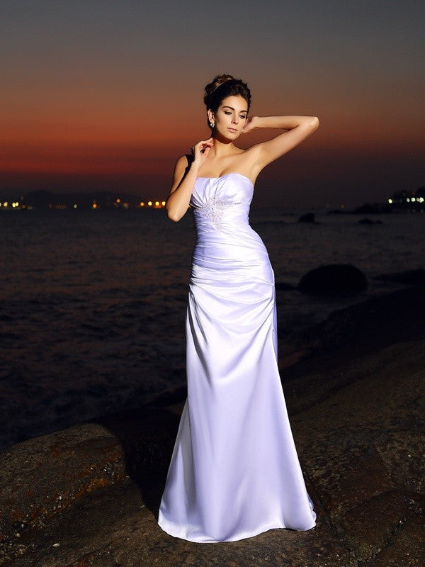 Trumpet/Mermaid Sweetheart Sleeveless Long Elastic Woven Satin Beach Wedding Dresses