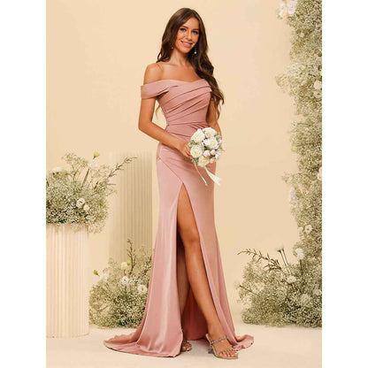 Sheath/Column Off-The-Shoulder Long Formal Dresses With Split Side