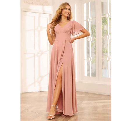 A-Line/Princess V-Neck Long Bridesmaid Dresses With Split Side