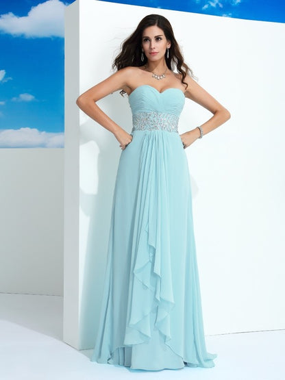 A-Line/Princess Sweetheart Beading Sleeveless Long Chiffon Dresses