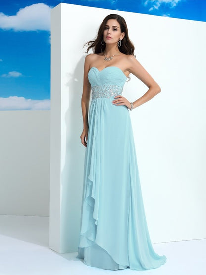 A-Line/Princess Sweetheart Beading Sleeveless Long Chiffon Dresses