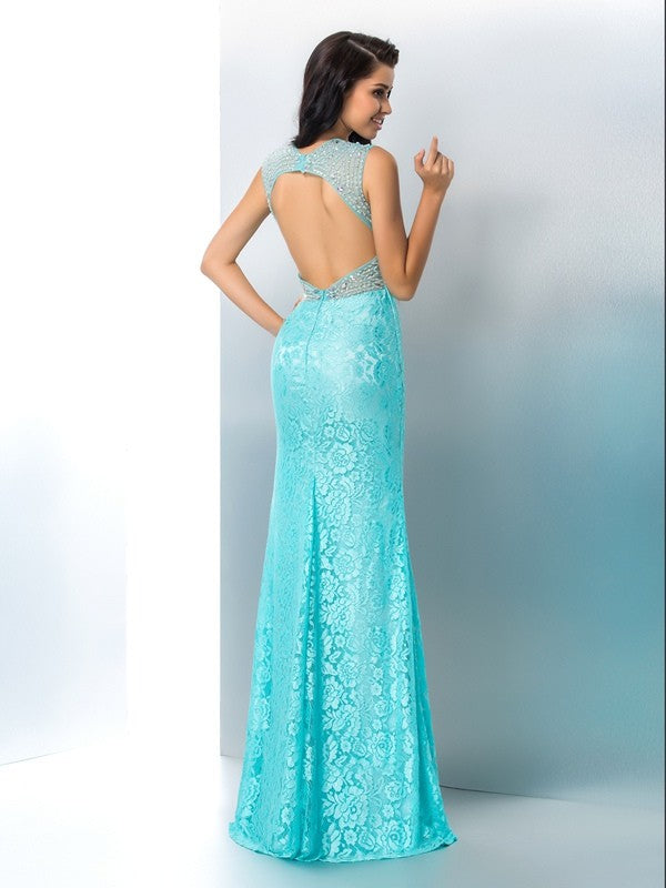 Trumpet/Mermaid Sweetheart Beading Sleeveless Long Lace Dresses